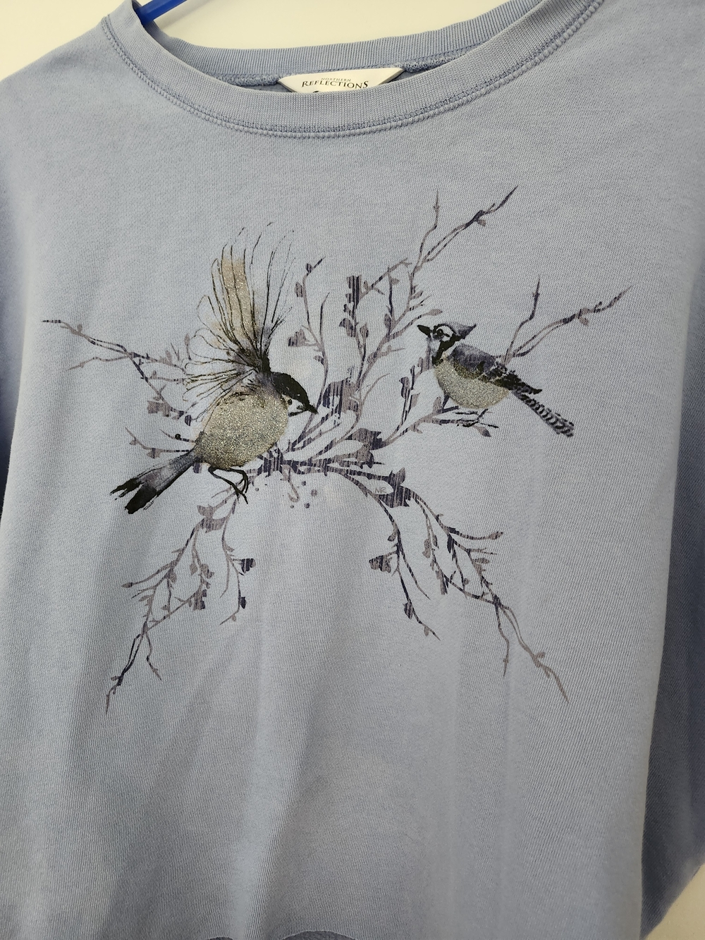 Vintage Northern Reflections | Cropped Bird Print Sweater | Periwinkle - Picture 3 of 6